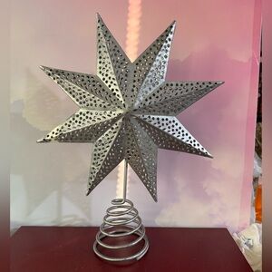 Silver Star Tree Topper Eight-point 3D star with intricate punch-work